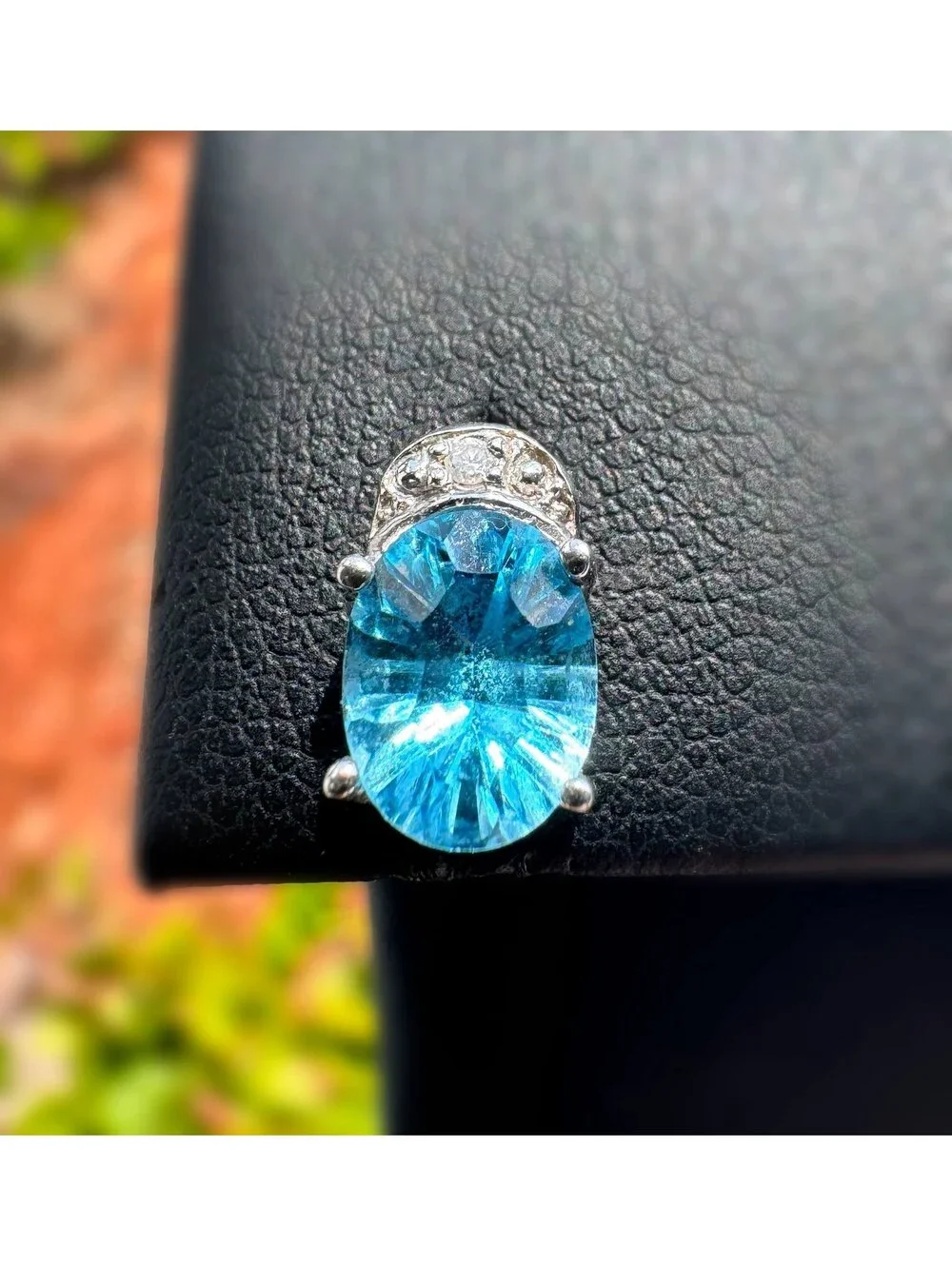 14k solid white gold aquamarine stone natural diamond 1.51CTW stud earrings